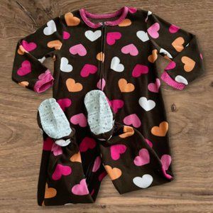 4/$20 Carter's Girls Brown Hearts Fleece Footed Pajamas - Size 2T